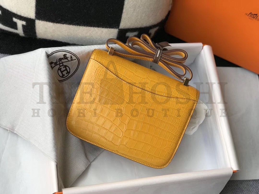 H**me5 Constance 24cm Bag In Yellow Embossed Crocodile Master Quality