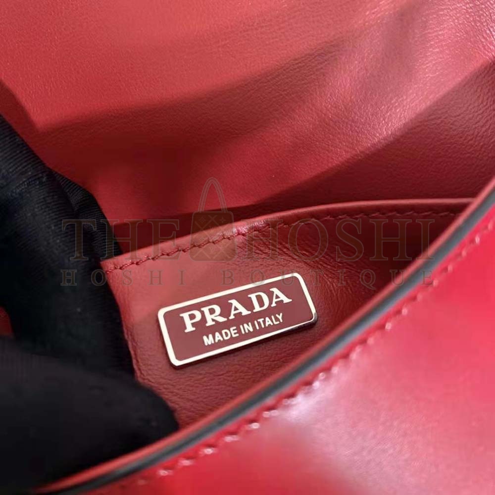 Pra*a Women Cleo Brushed Leather Shoulder Bag with Flap-Red Master Quality