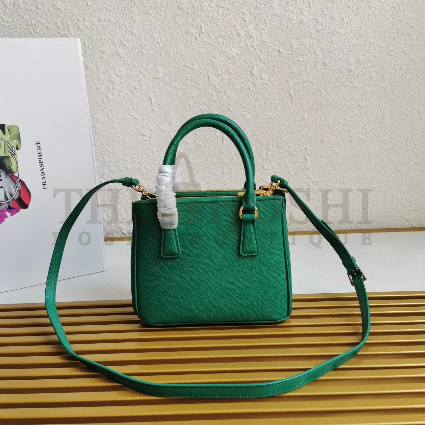 Pra*a Mini Galleria Bag In Green Saffiano Leather Master Quality