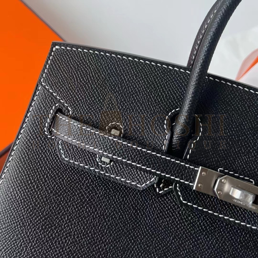 H**me5 Birkin 25 Sellier Handmade Bag In Noir Epsom Calfskin Master Quality