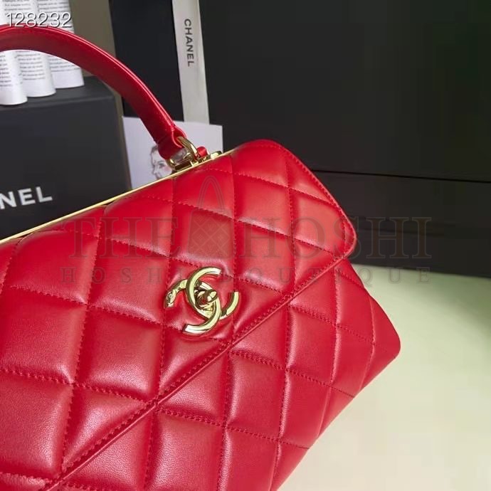 Ch**el Women Flap Bag Top Handle Smooth Calfskin Gold-Tone Metal Red Master Quality