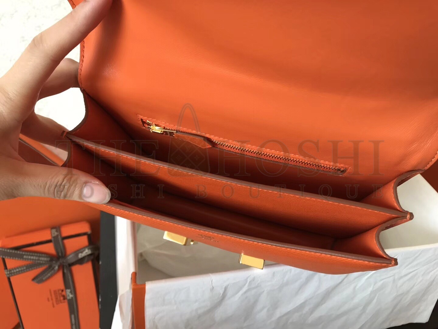 H**me5 Epsom Constance 24cm Orange Handmade Bag Master Quality