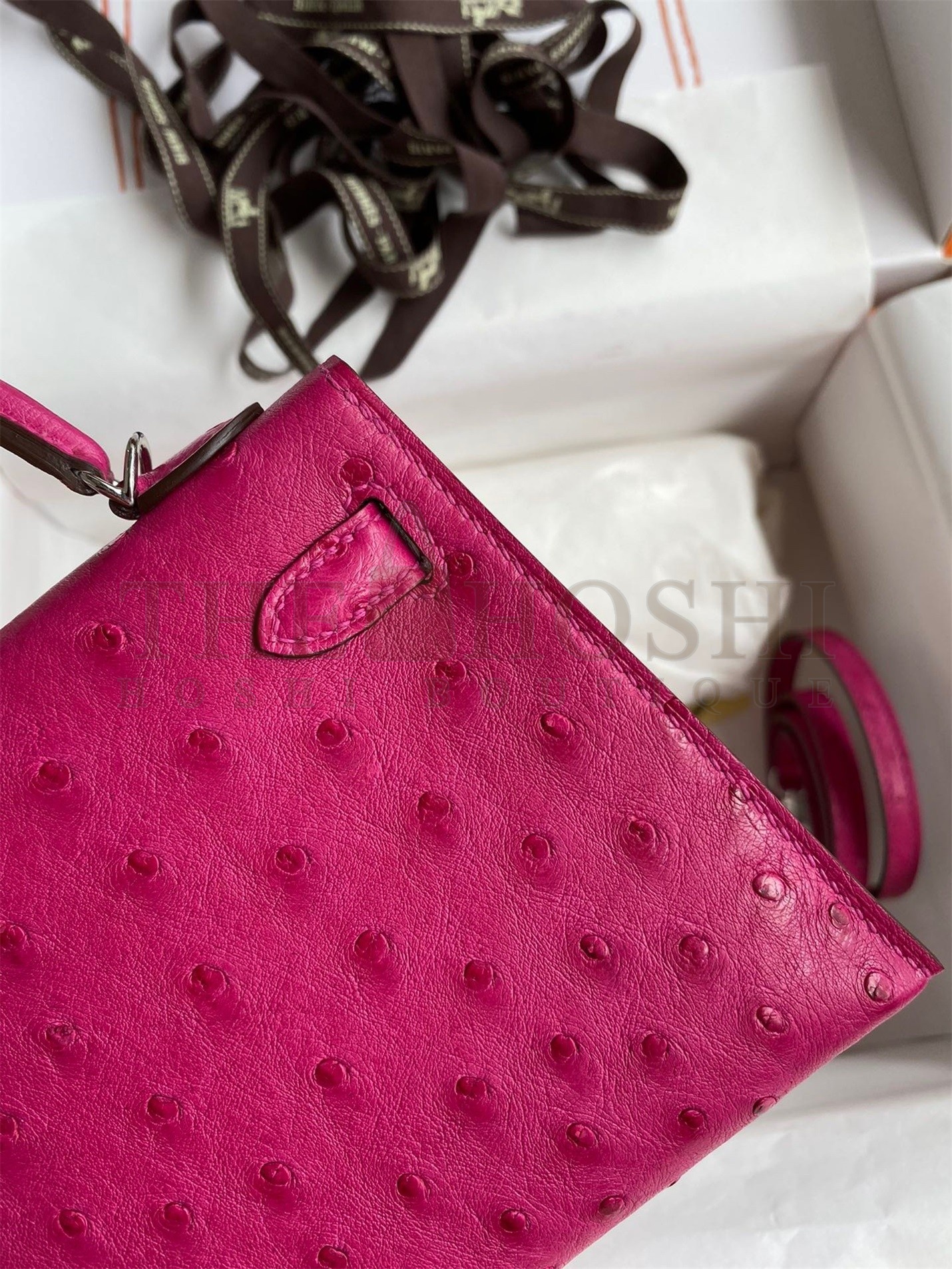 H**me5 Kelly Mini II Sellier Handmade Bag In Rose Red Ostrich Leather Master Quality