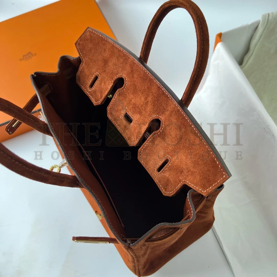 H**me5 Birkin 25 Retourne Handmade Bag In Brown Doblis Suede Leather Master Quality