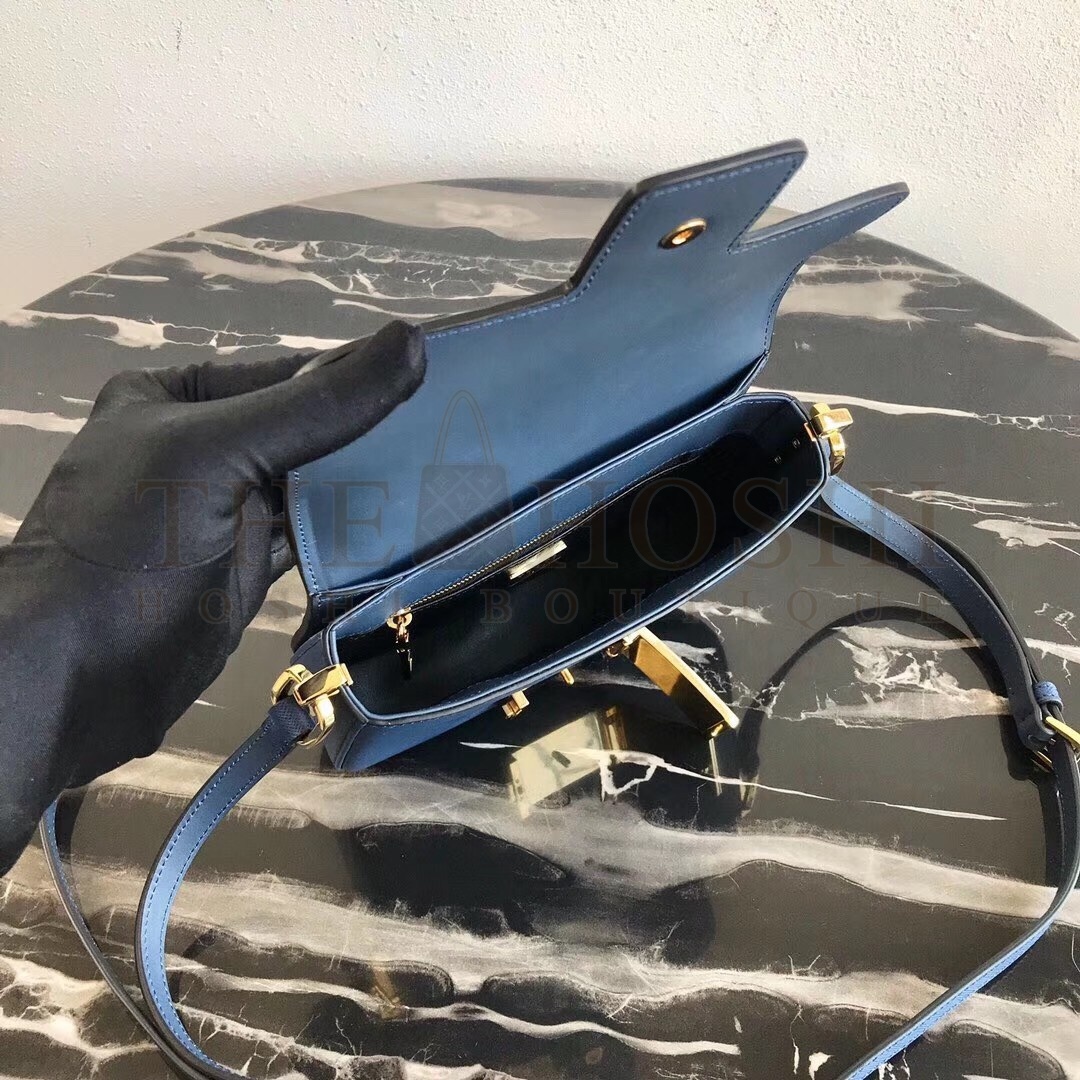 Pra*a Embleme Shoulder Bag In Blue Saffiano Leather Master Quality