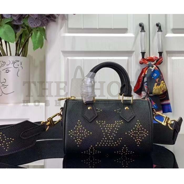 L0vis Vvtt0n LV Women Nano Speedy Bag Black Monogram Empreinte Grained Cowhide Leather Master Quality