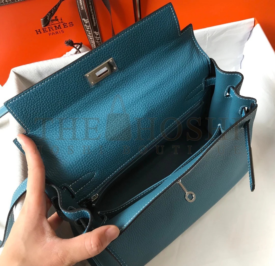 H**me5 Kelly 25cm Retourne Bag in Blue Jean Clemence Leather PHW Master Quality