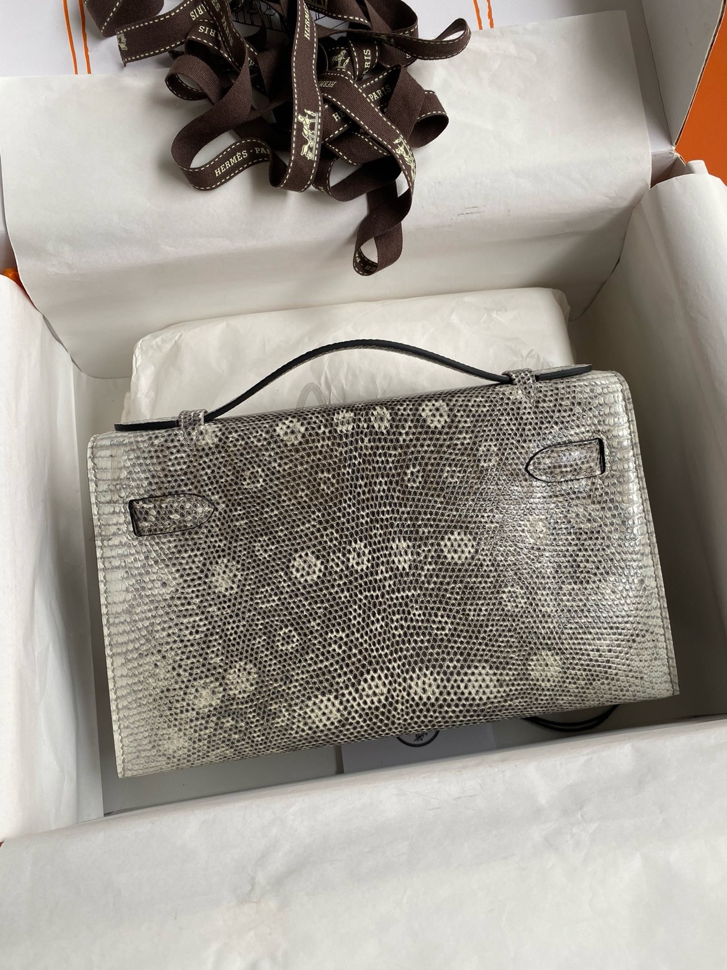 H**me5 Kelly Pochette Handmade Bag In Natural Lizard Skin Master Quality