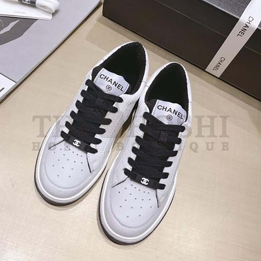 Ch**el Women Calfskin Letter Flat Lace Up Runner Trainer Sneakers Master Quality
