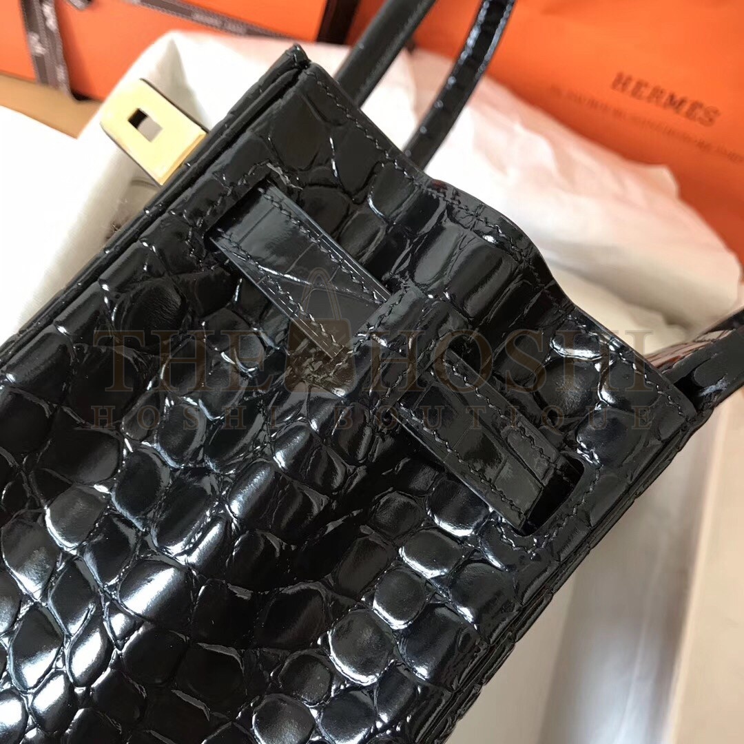 H**me5 Black Birkin 30cm Crocodile Porosus Shiny Bag Master Quality