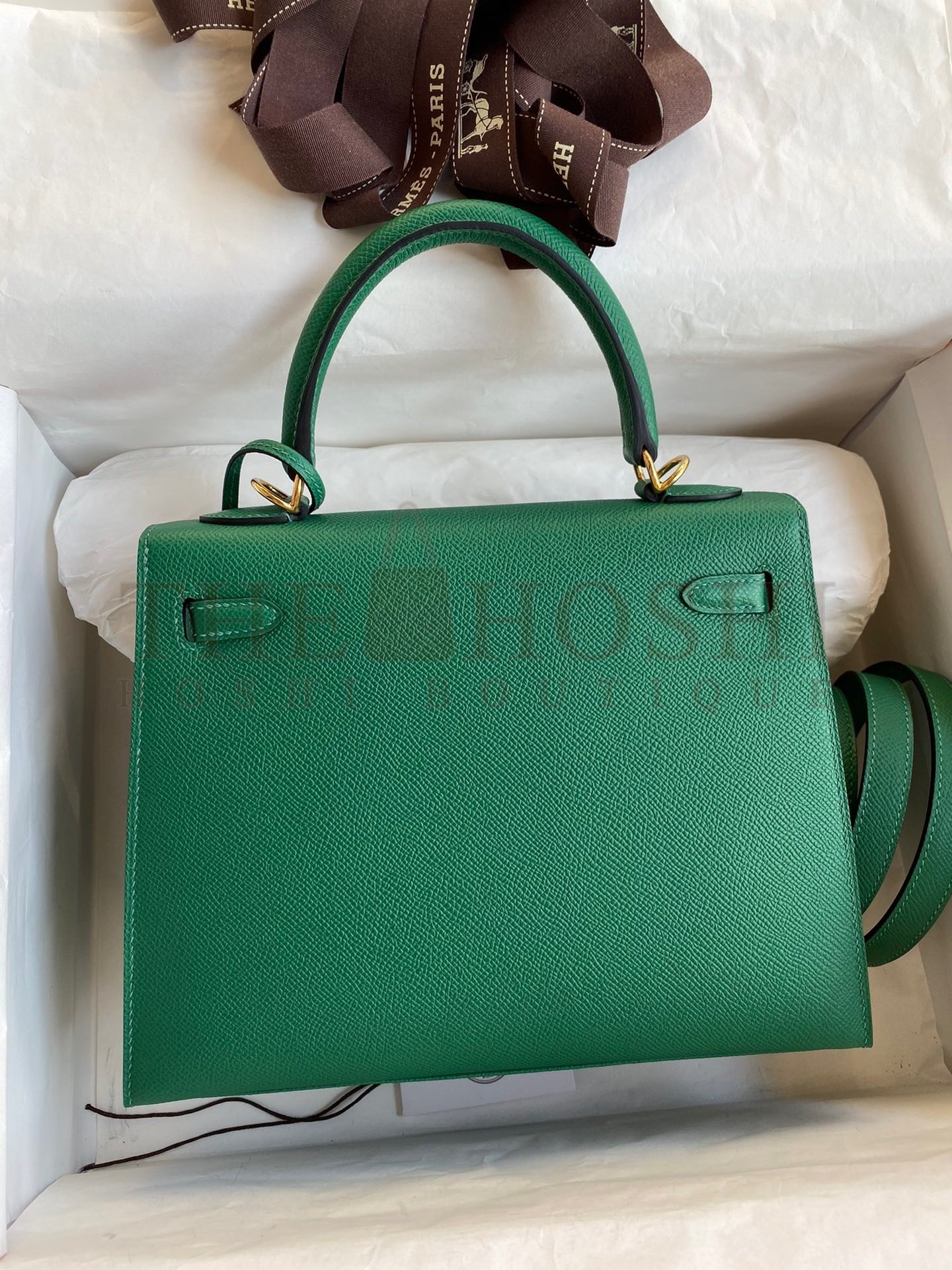 H**me5 Kelly Sellier 25 Handmade Bag In Vert Vertigo Epsom Calfskin Master Quality
