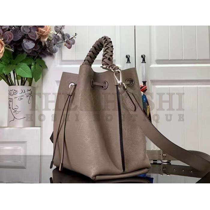 L0vis Vvtt0n LV Women Muria Bucket Bag Gray Mahina Perforated Calfskin Leather Master Quality