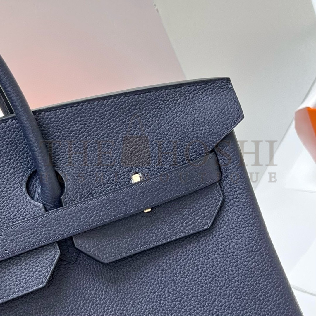 H**me5 Birkin 40 Retourne Handmade Bag In Blue Nuit Clemence Leather Master Quality