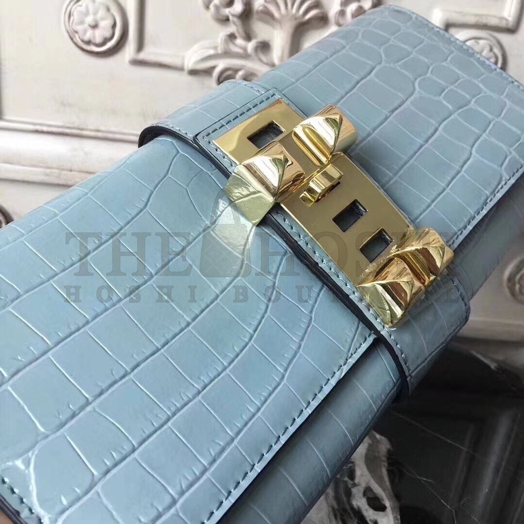 H**me5 Medor Clutch Bag In Ciel Crocodile Leather Master Quality