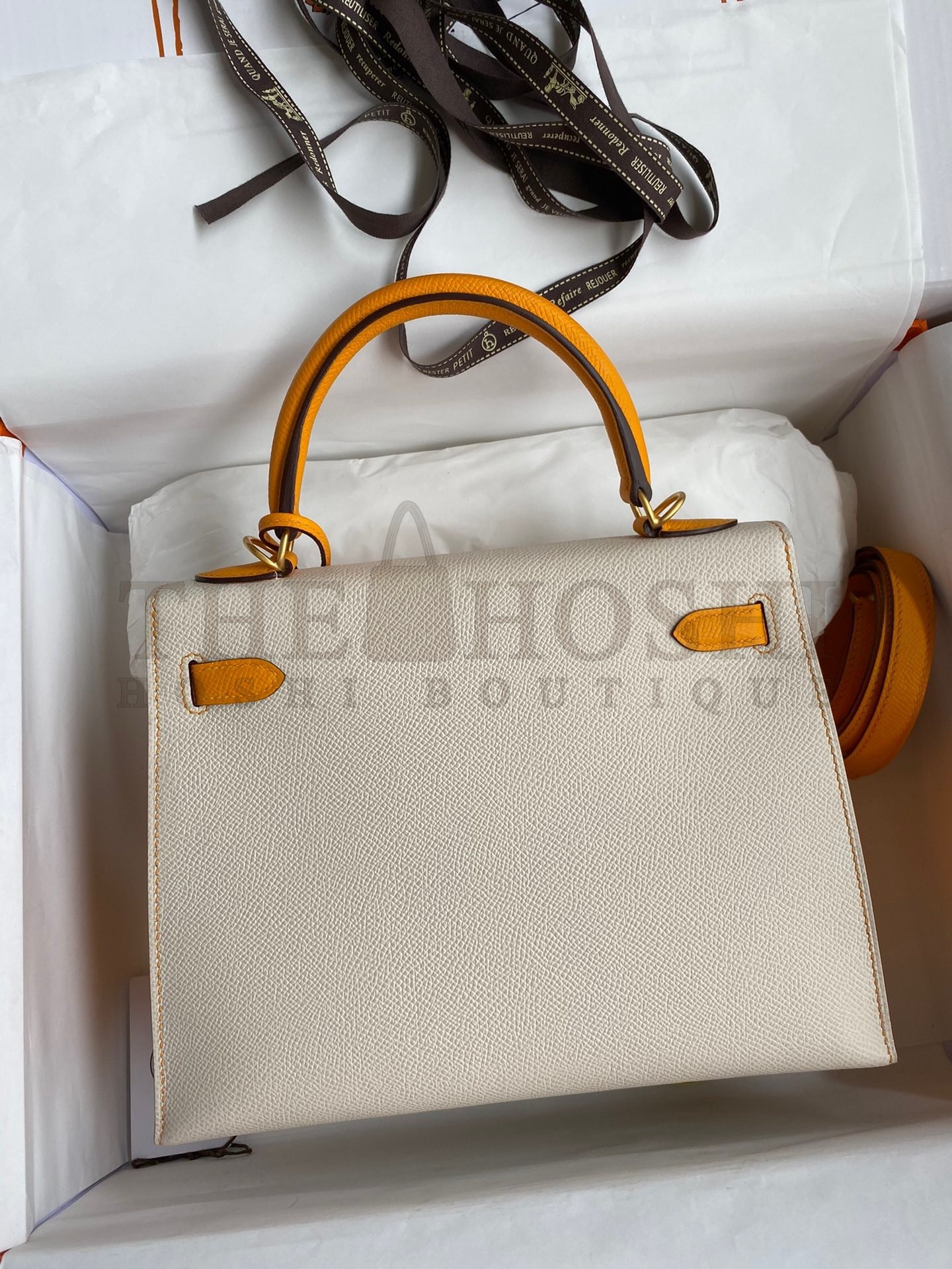 H**me5 Kelly Sellier 25 Bicolor Bag in Craie and Yellow Epsom Calfskin Master Quality