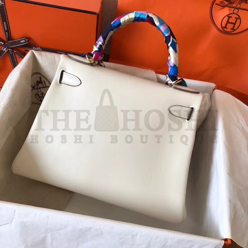 H**me5 White Swift Kelly 28cm Handmade Bag Master Quality