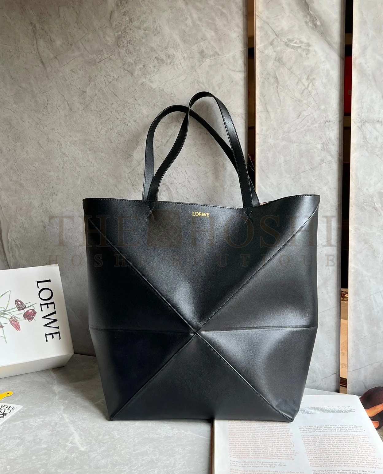 L0ew* Large Puzzle Fold Tote Bag in Black Calfskin Master Quality