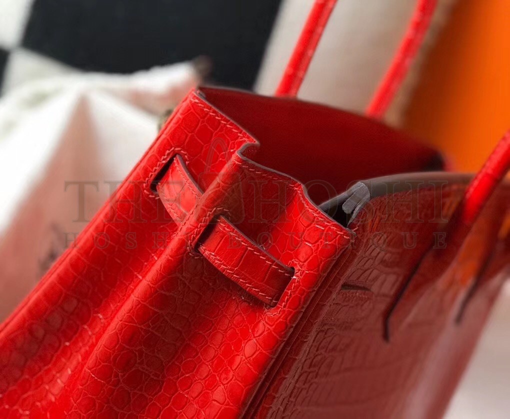 H**me5 Birkin 30cm Bag In Red Embossed Crocodile Leather Master Quality
