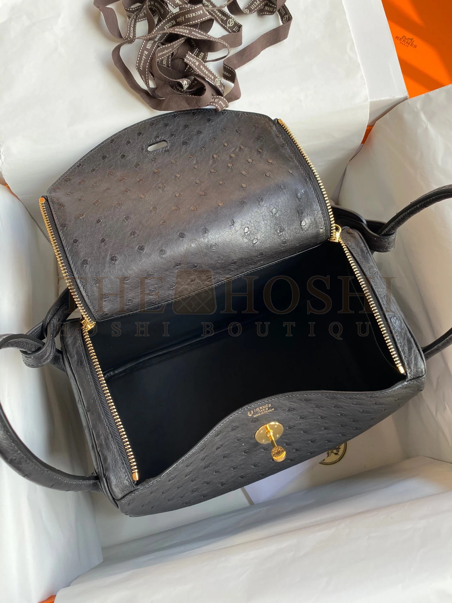 H**me5 Lindy 30 Handmade Bag In Black Ostrich Leather Master Quality