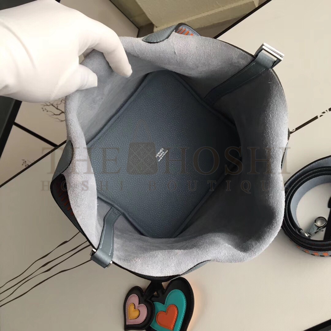 H**me5 Blue Lin Picotin Lock 22cm Braided Handle Bag Master Quality