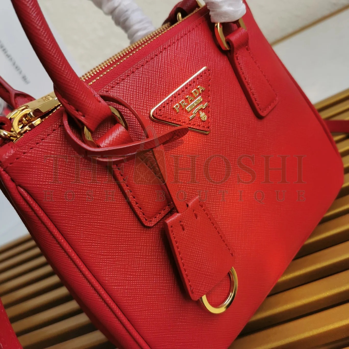 Pra*a Mini Galleria Bag In Red Saffiano Leather Master Quality