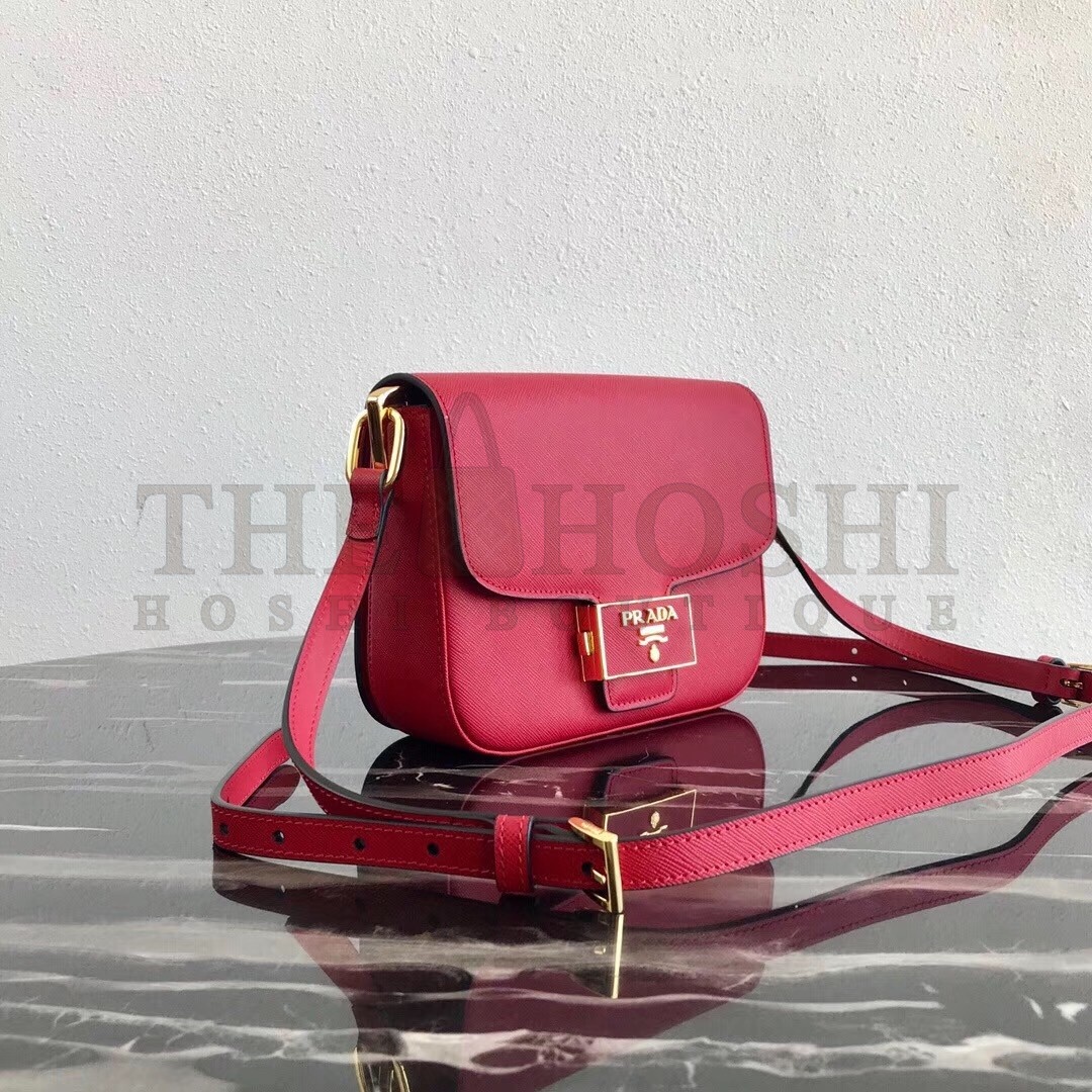 Pra*a Embleme Shoulder Bag In Red Saffiano Leather Master Quality