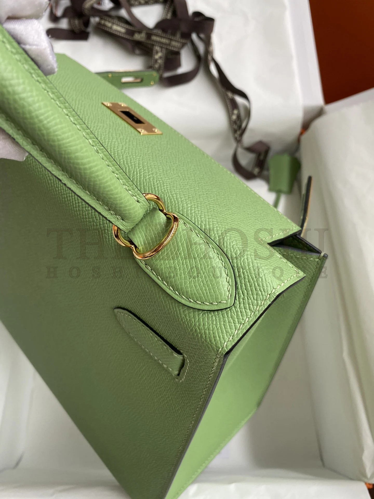 H**me5 Kelly Sellier 28 Handmade Bag In Vert Criquet Epsom Calfskin Master Quality