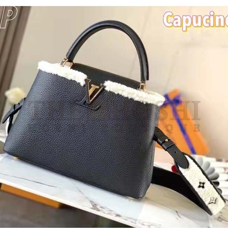 L0vis Vvtt0n LV Women Capucines MM Bag Black Taurillon Leather Shearling Cowhide Master Quality