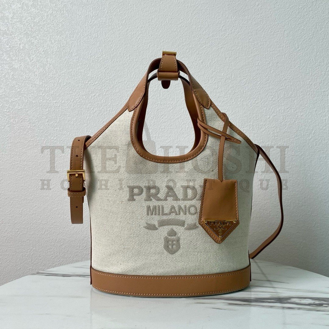 Pra*a Mini Buckle Bag in Linen Blend and Leather Master Quality