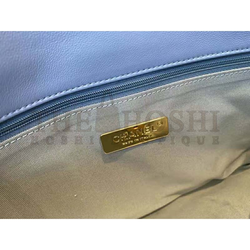 Ch**el Women Ch**el 19 Flap Bag Lambskin Gold Silver-Tone Ruthenium-Finish Metal Blue Master Quality