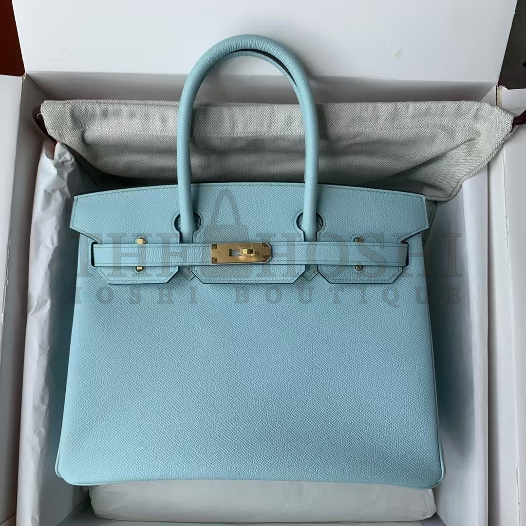 H**me5 Birkin 35 Retourne Handmade Bag In Blue Atoll Epsom Calfskin Master Quality