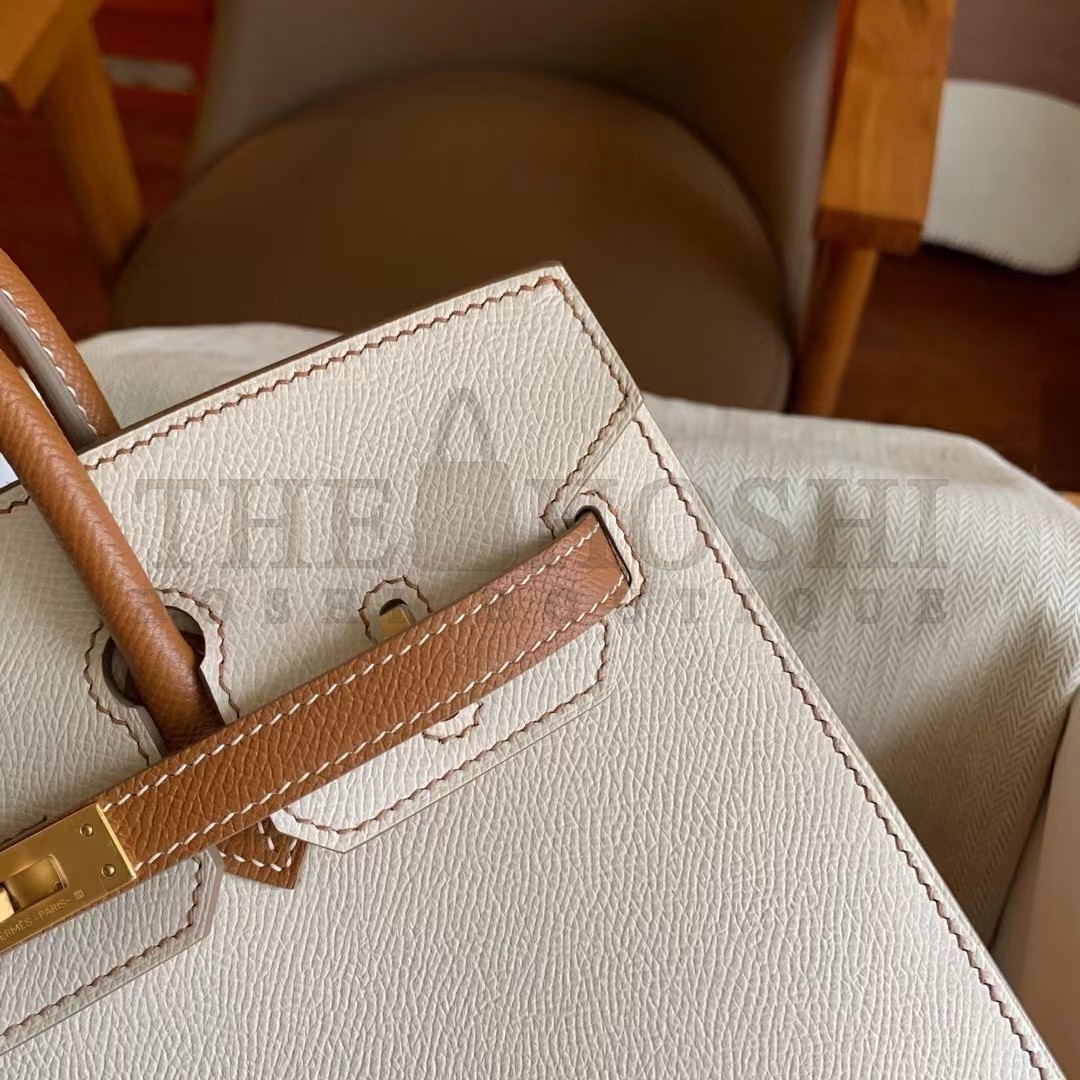 H**me5 HSS Birkin 25 Sellier Bag in Craie and Gold Epsom Calfskin Master Quality