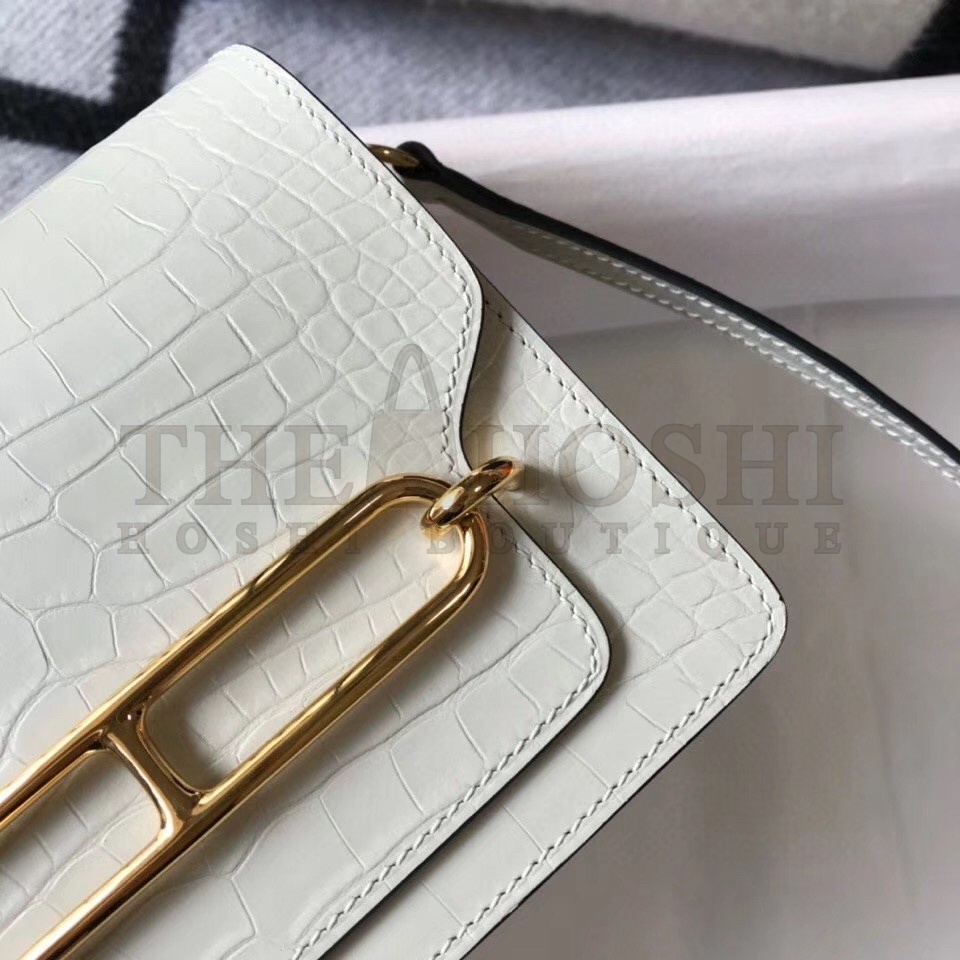 H**me5 Roulis Mini Bag In White Embossed Crocodile Calfskin Master Quality