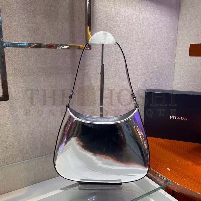 Pra*a Cleo Small Shoulder Bag In Silver Brushed Leather Master Quality