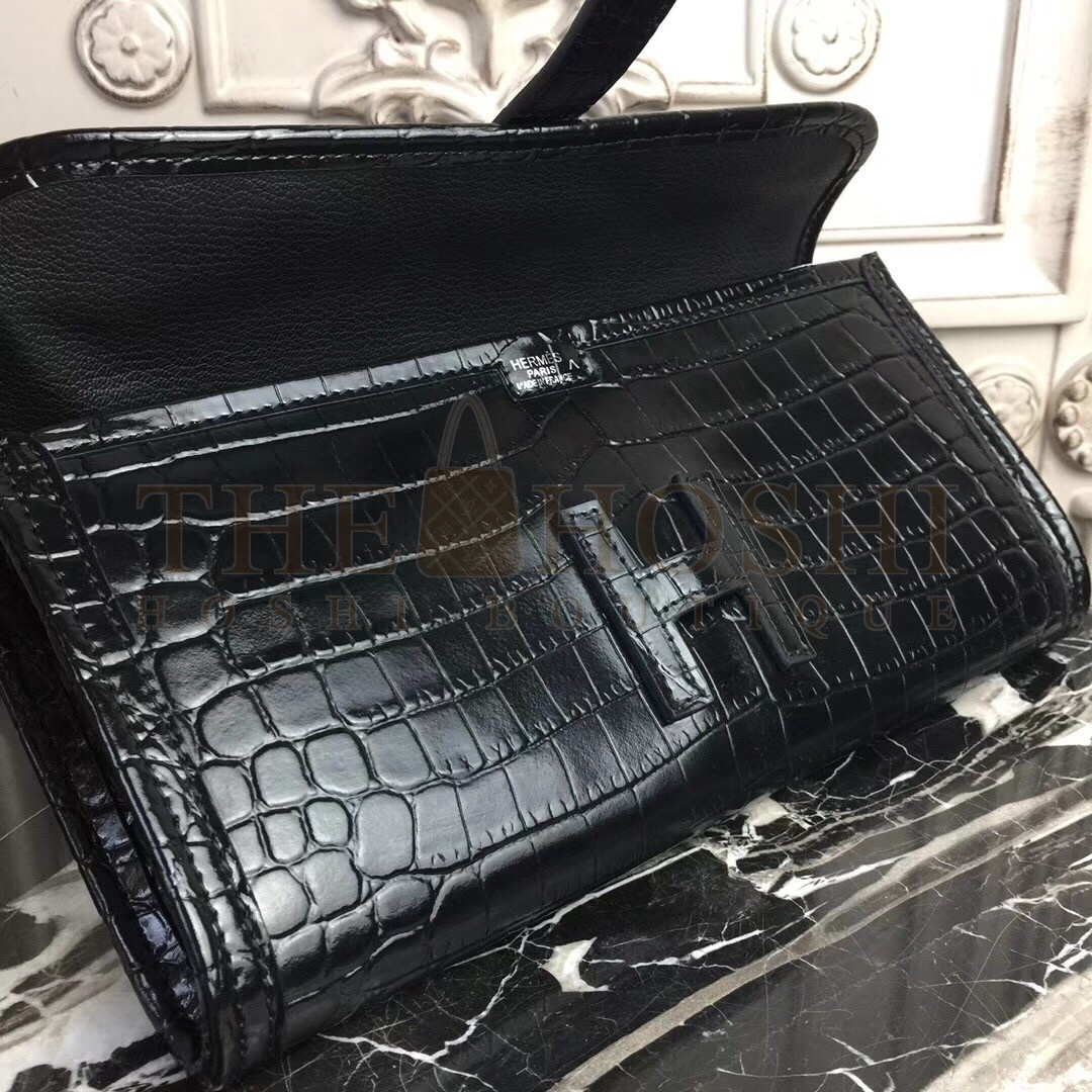 H**me5 Jige Elan 29 Clutch In Black Crocodile Leather Master Quality
