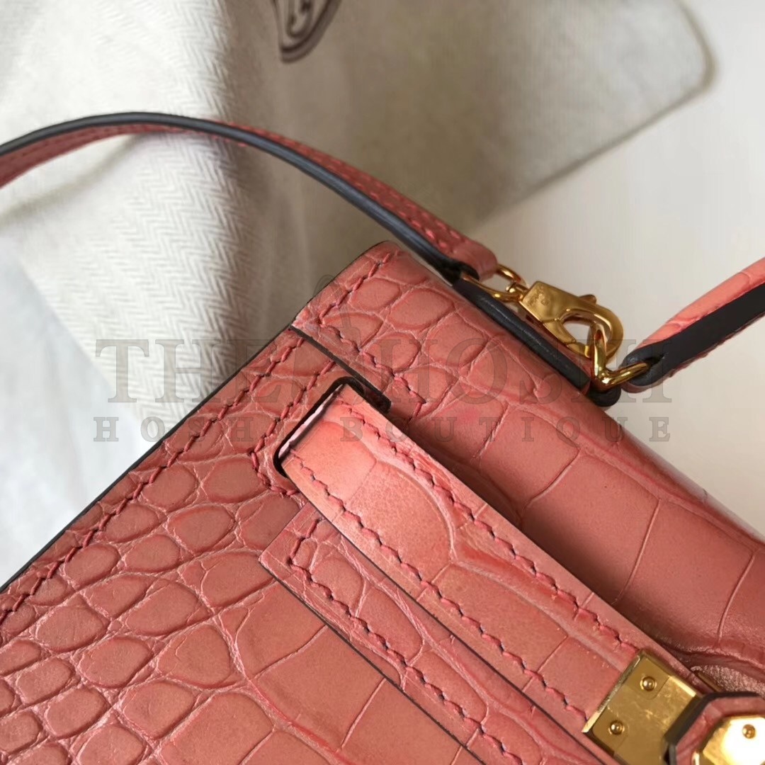 H**me5 Kelly Mini II Bag In Pink Crocodile Embossed Leather Master Quality