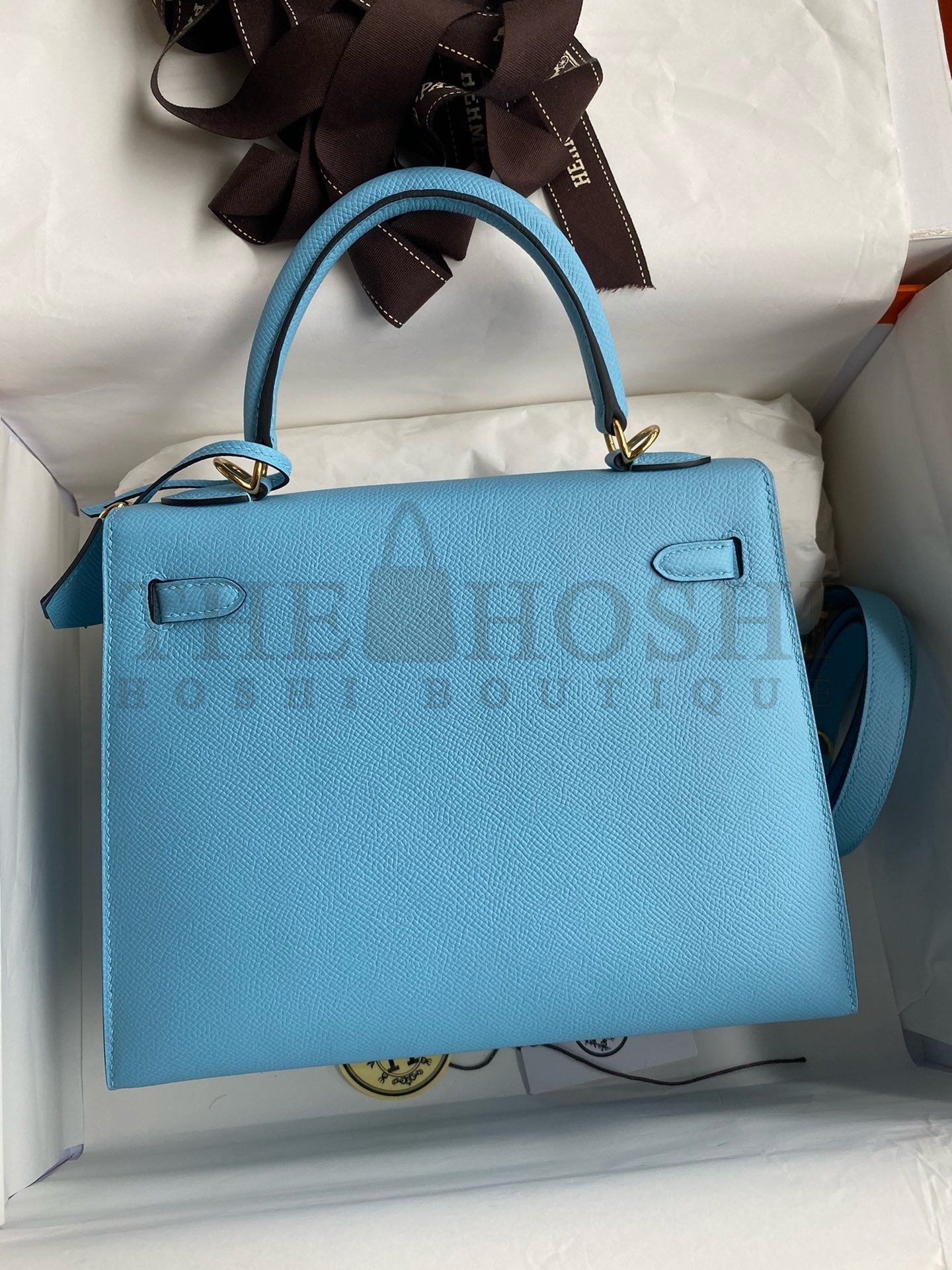 H**me5 Kelly Sellier 25 Handmade Bag In Blue Candy Epsom Calfskin Master Quality