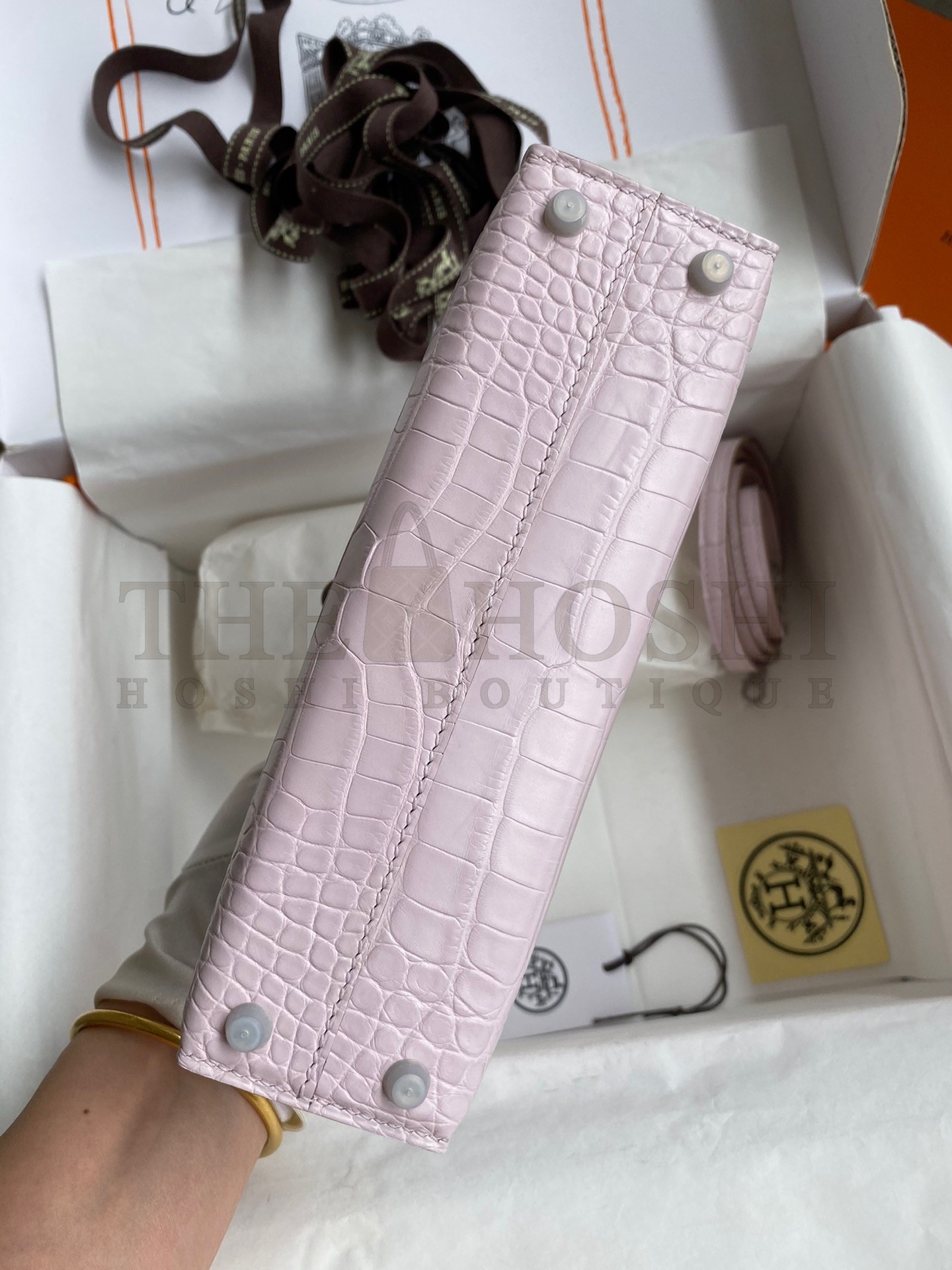 H**me5 Kelly Mini II Sellier Handmade Bag In Mauve Pale Matte Alligator Leathe Master Quality