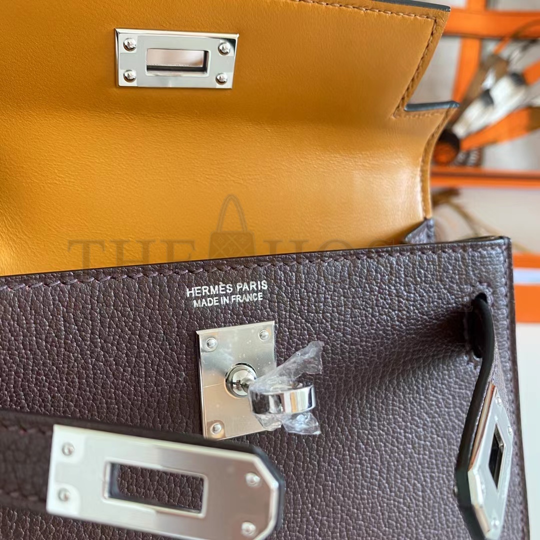 H**me5 Women Mini Kelly 20 Bag Suede Leather Silver Hardware-Chocolate Master Quality