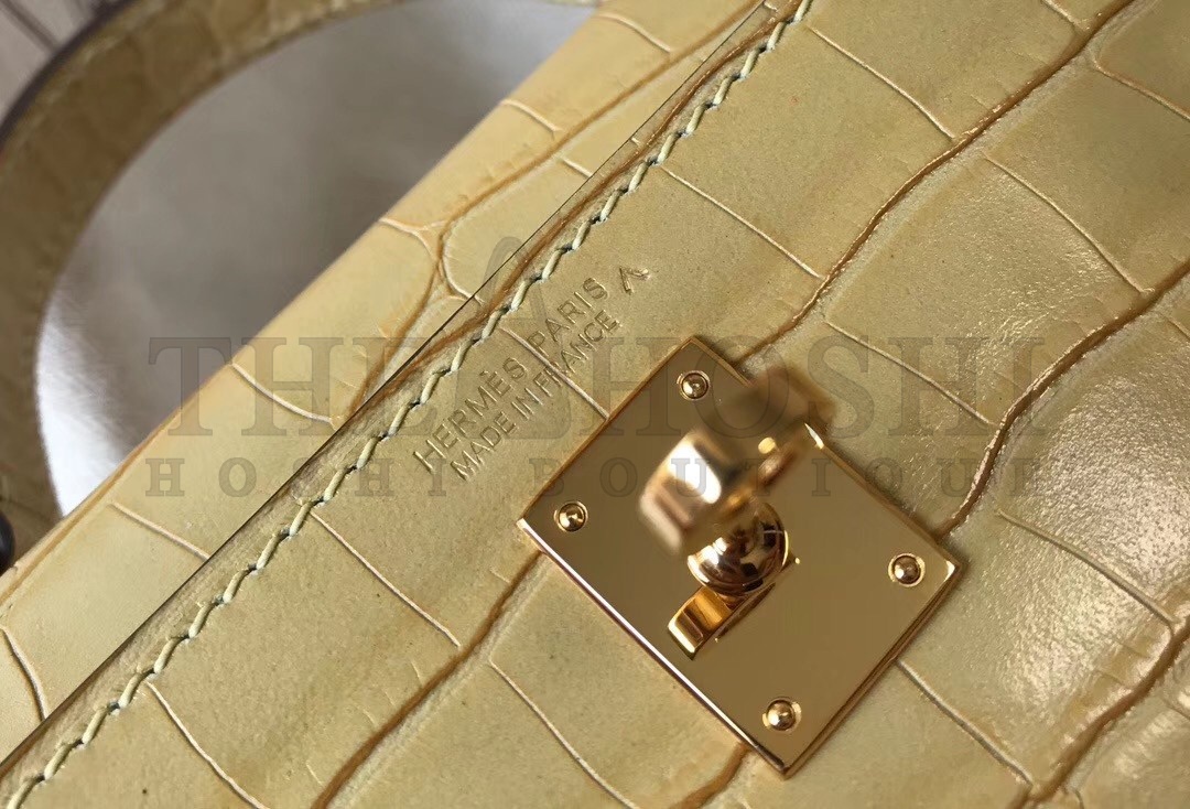 H**me5 Kelly Mini II Bag In Vanille Crocodile Embossed Leather Master Quality