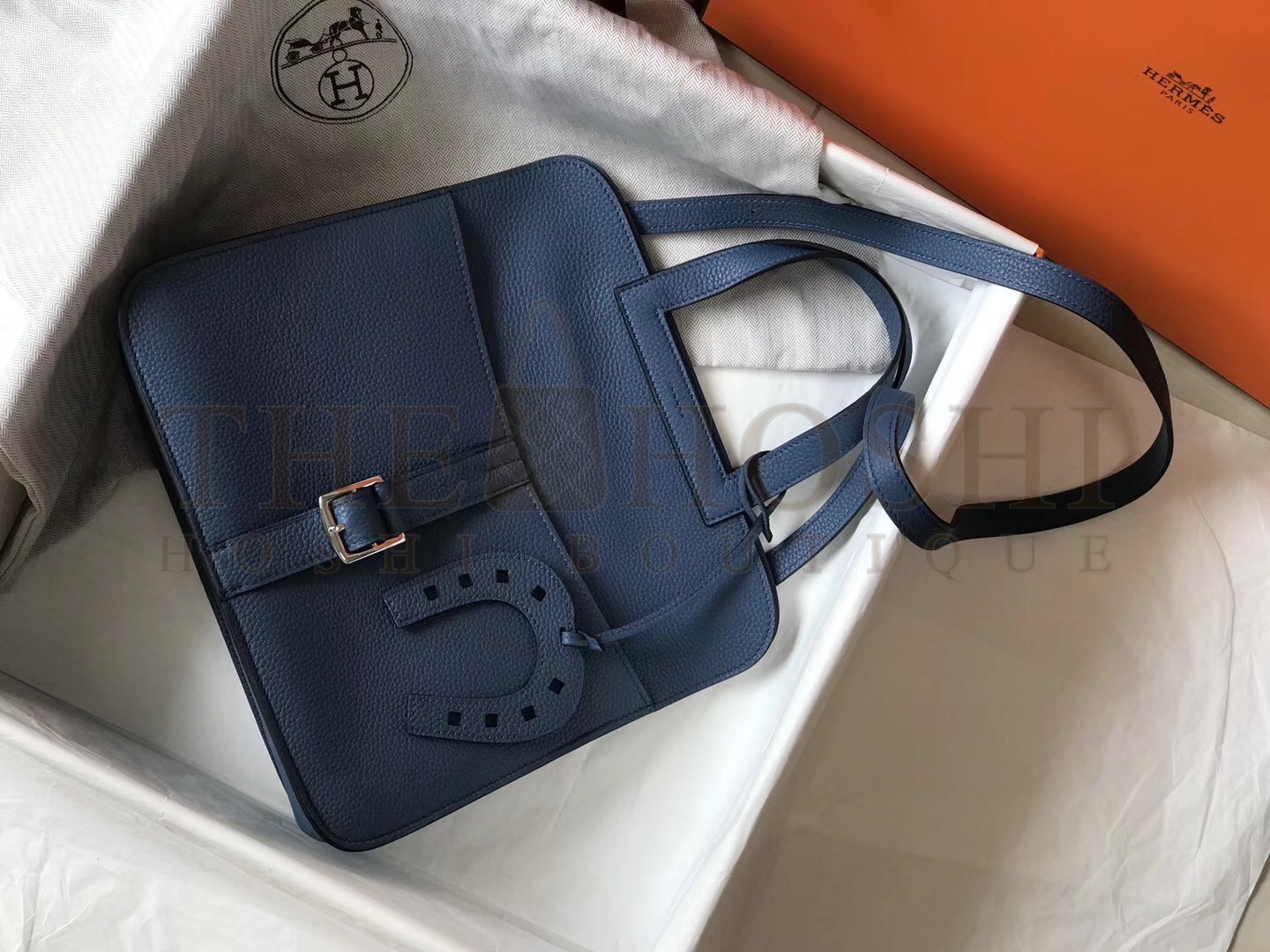 H**me5 Halzan 31cm Bag In Blue Agate Clemence Leather Master Quality