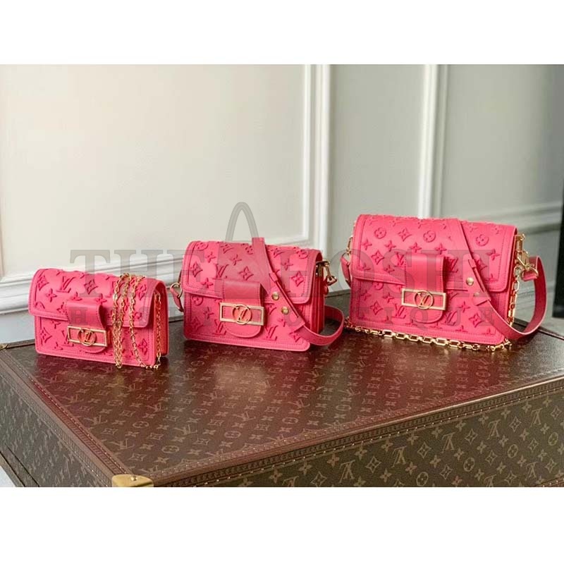 L0vis Vvtt0n LV Women Mini Dauphine Handbag Fluo Pink Tufted Grained Calfskin Leather Master Quality