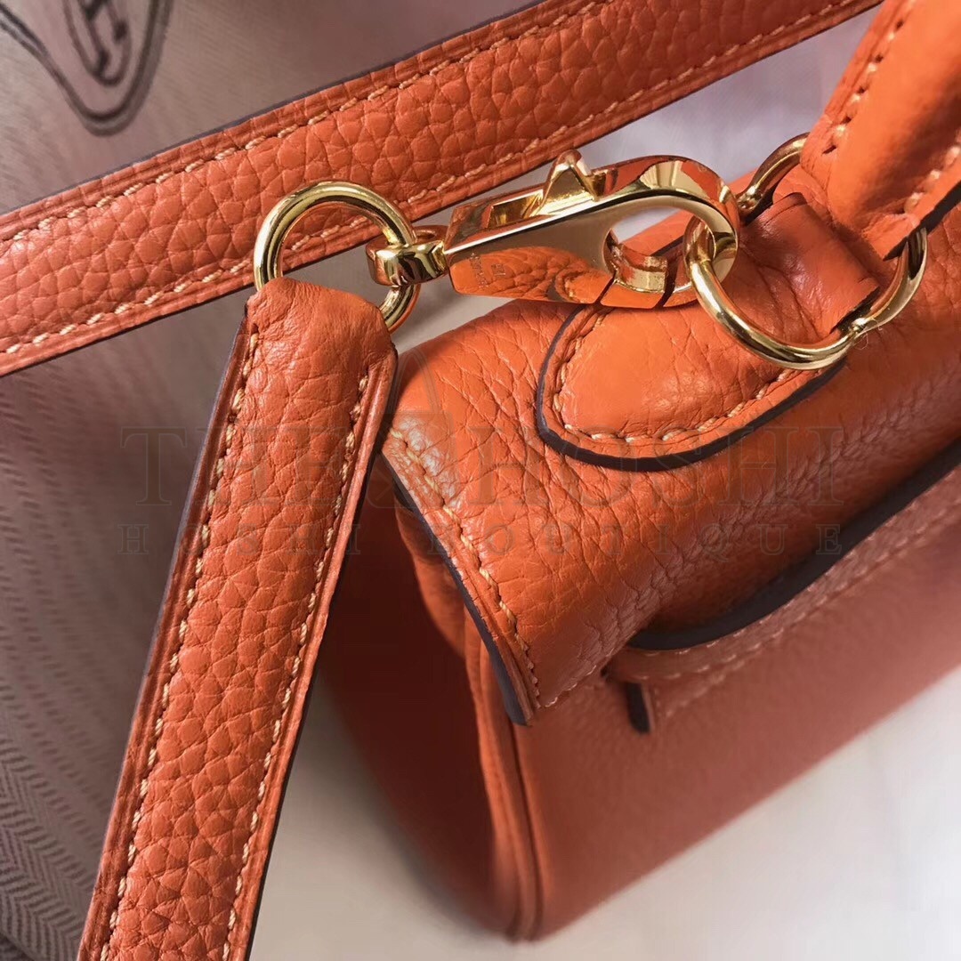 H**me5 Mini Kelly 20cm Bag In Orange Clemence Leather Master Quality