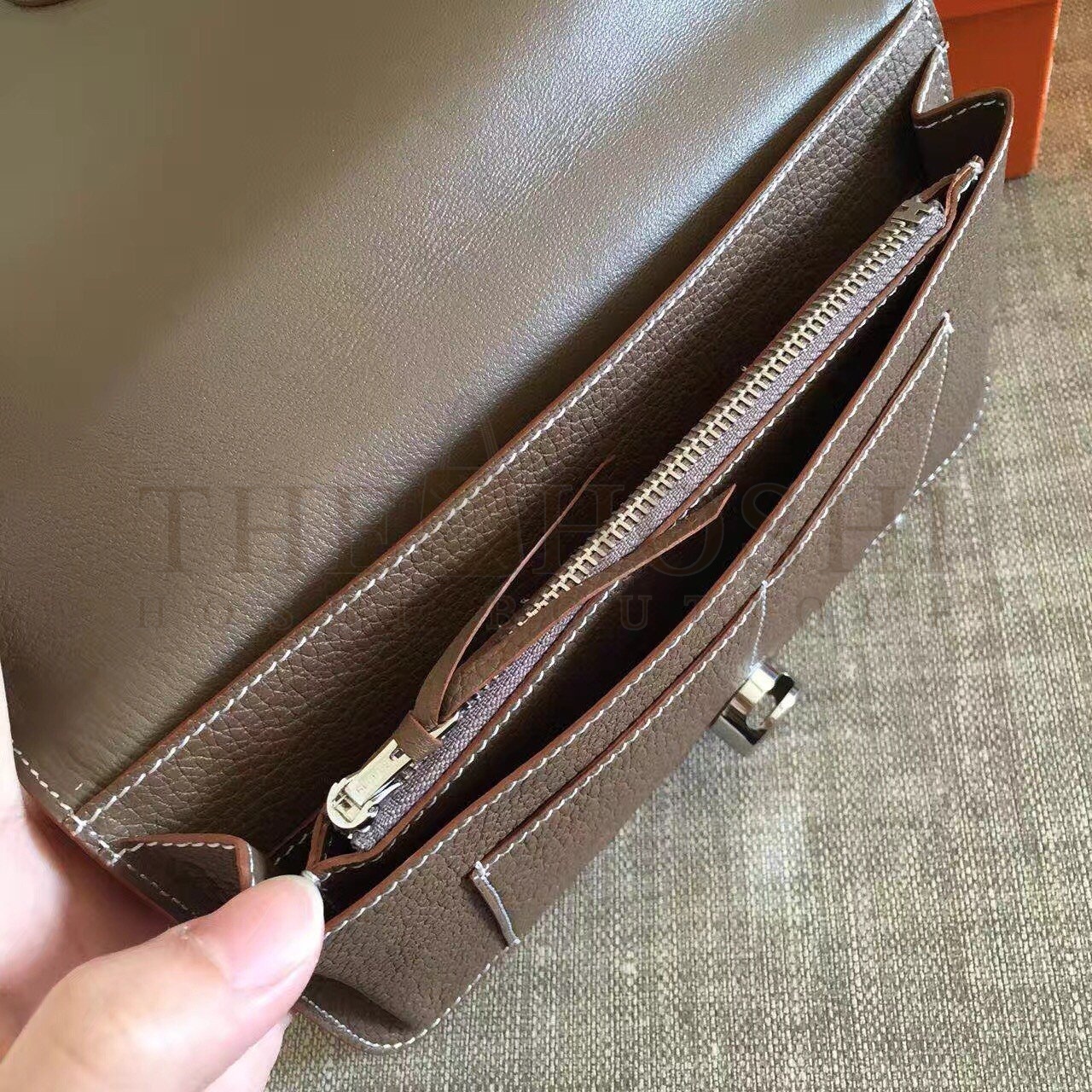 H**me5 Dogon Duo Wallet in Taupe Clemence Leather Master Quality