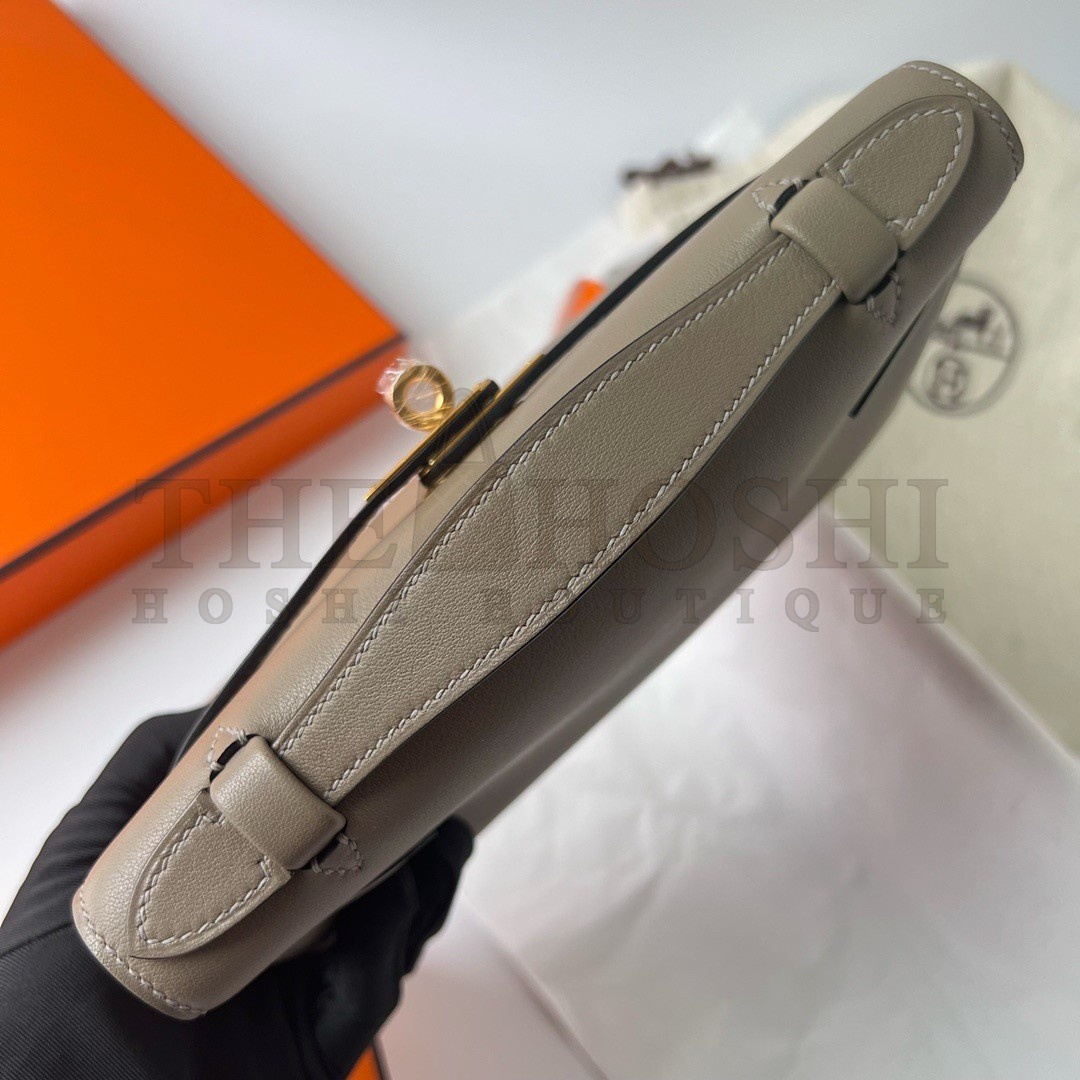 H**me5 Kelly Pochette Handmade Bag In Taupe Swift Calfskin Master Quality