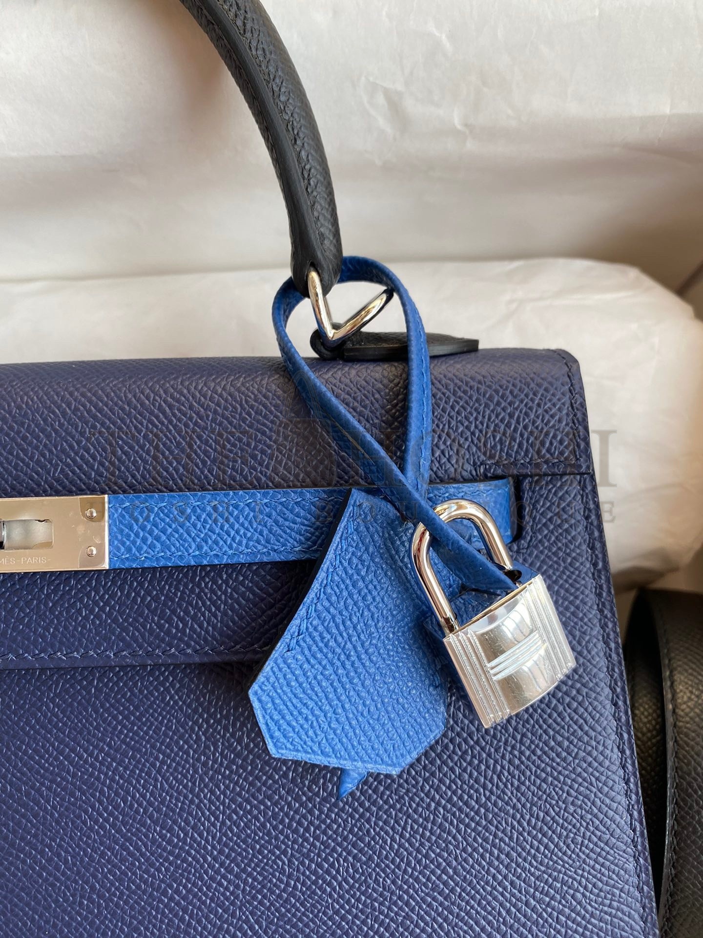 H**me5 Kelly Sellier 25 Bicolor Bag in Blue Saphir and Blue France Epsom Calfskin Master Quality