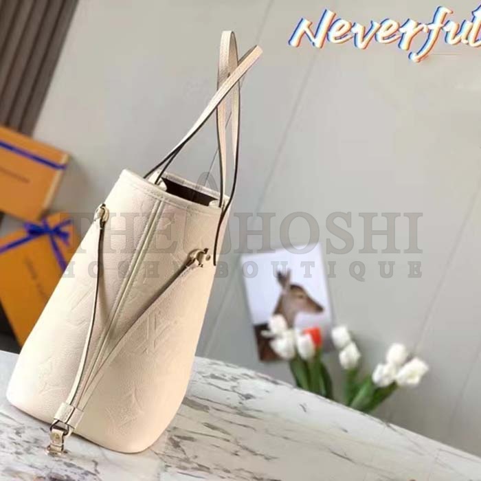 L0vis Vvtt0n Women LV Neverfull MM Carryall Tote Crème Beige Embossed Grained Cowhide M46676 Master Quality