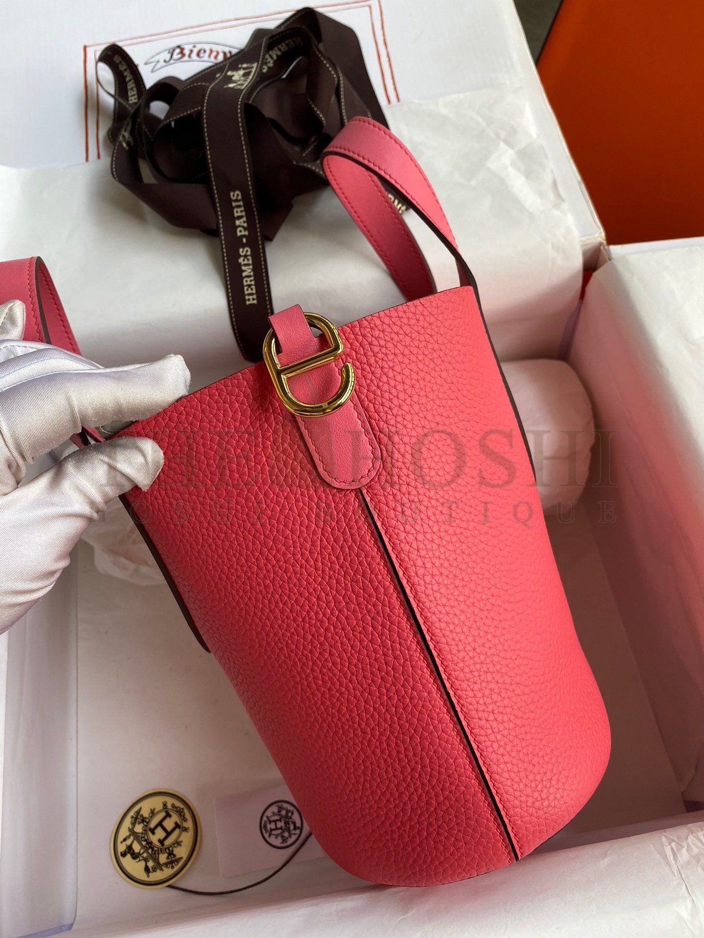 H**me5 In The Loop 18 Handmade Bag in Rose Lipstick Clemence Leatherther Master Quality