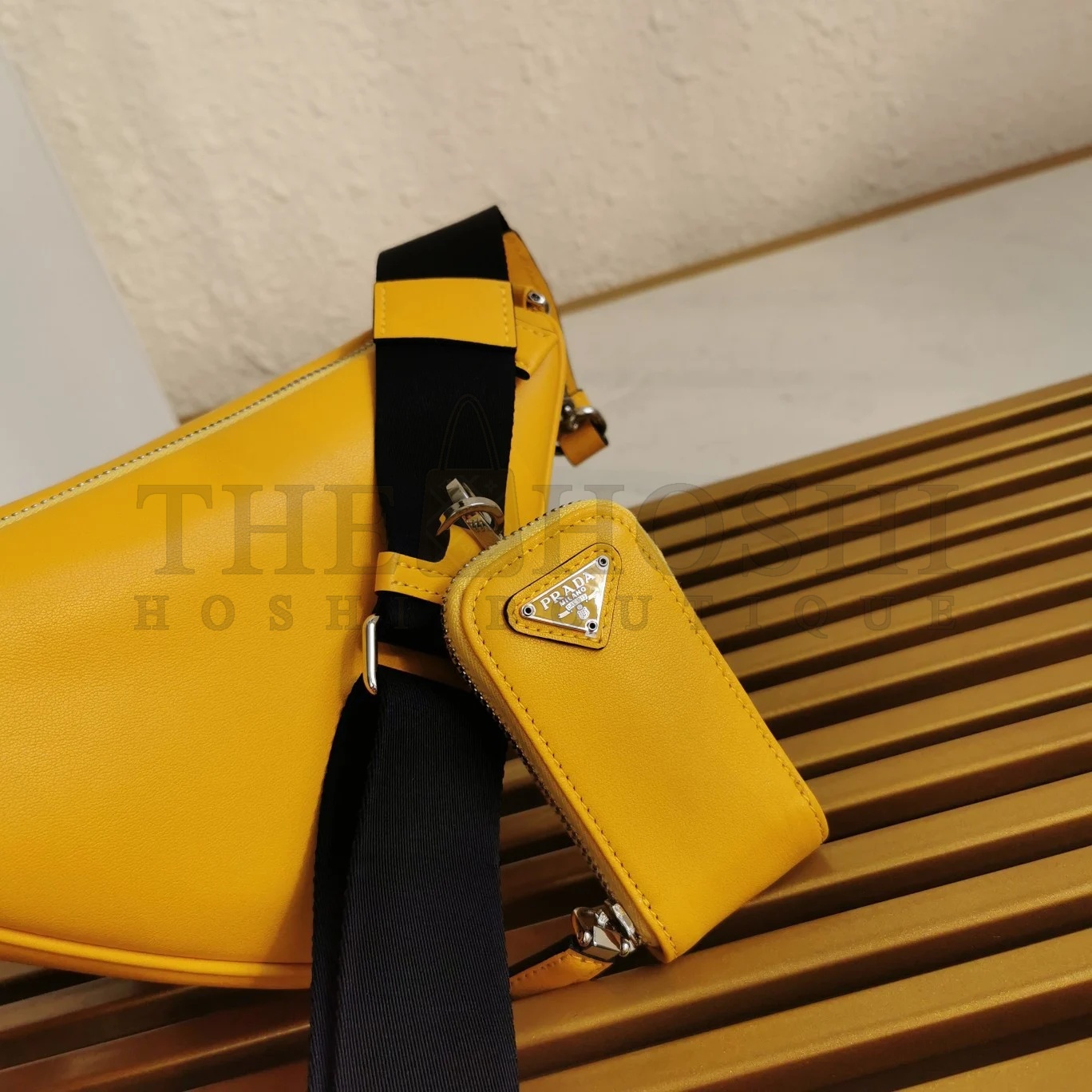 Pra*a Triangle Shoulder Bag In Yellow Calfskin Master Quality