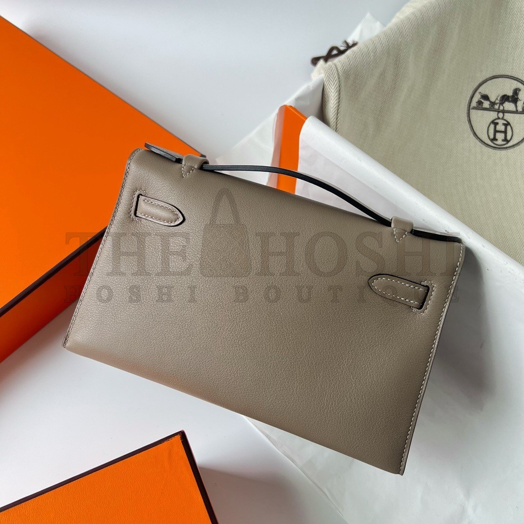 H**me5 Kelly Pochette Handmade Bag In Taupe Swift Calfskin Master Quality